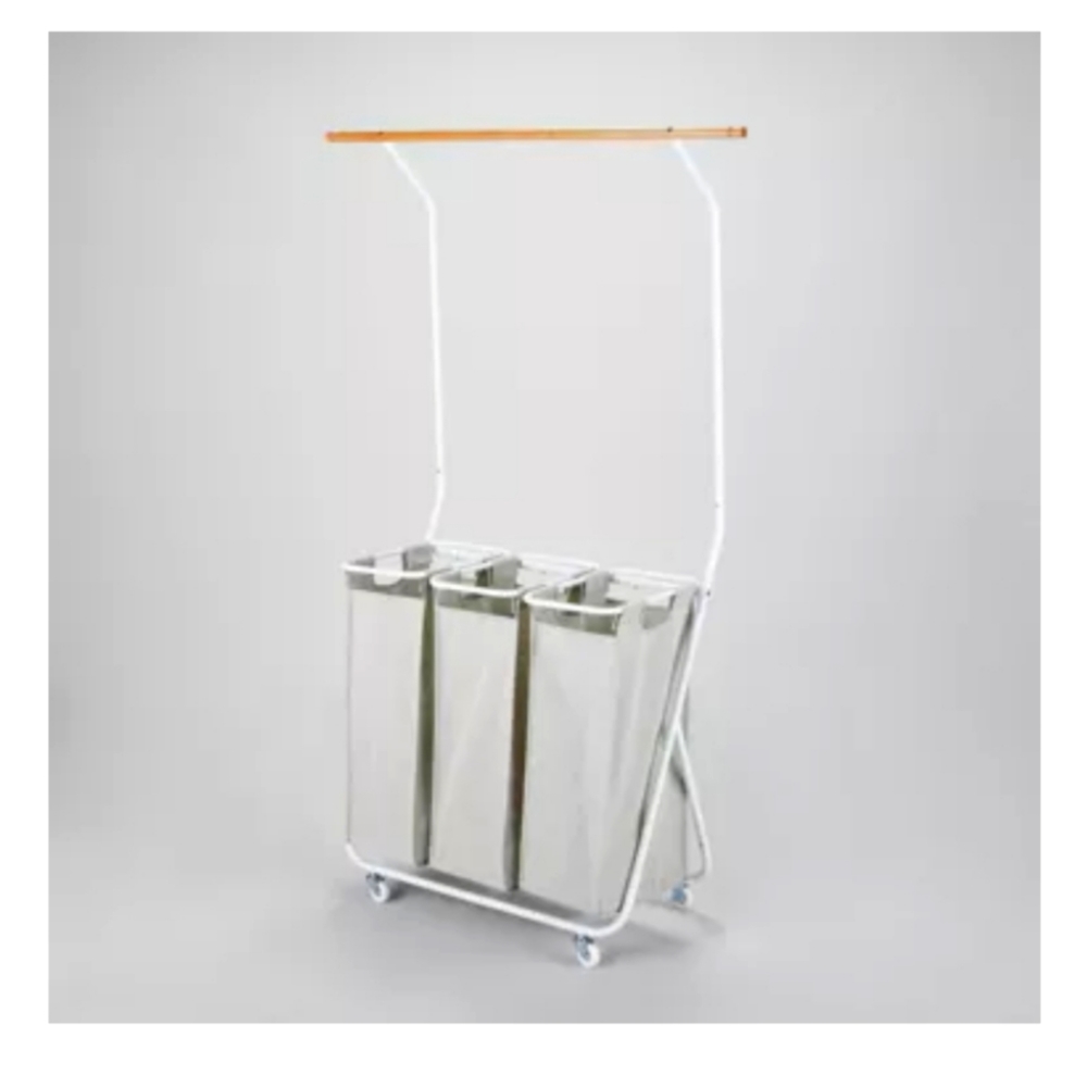 Rolling Triple Laundry Sorter with Hangbar